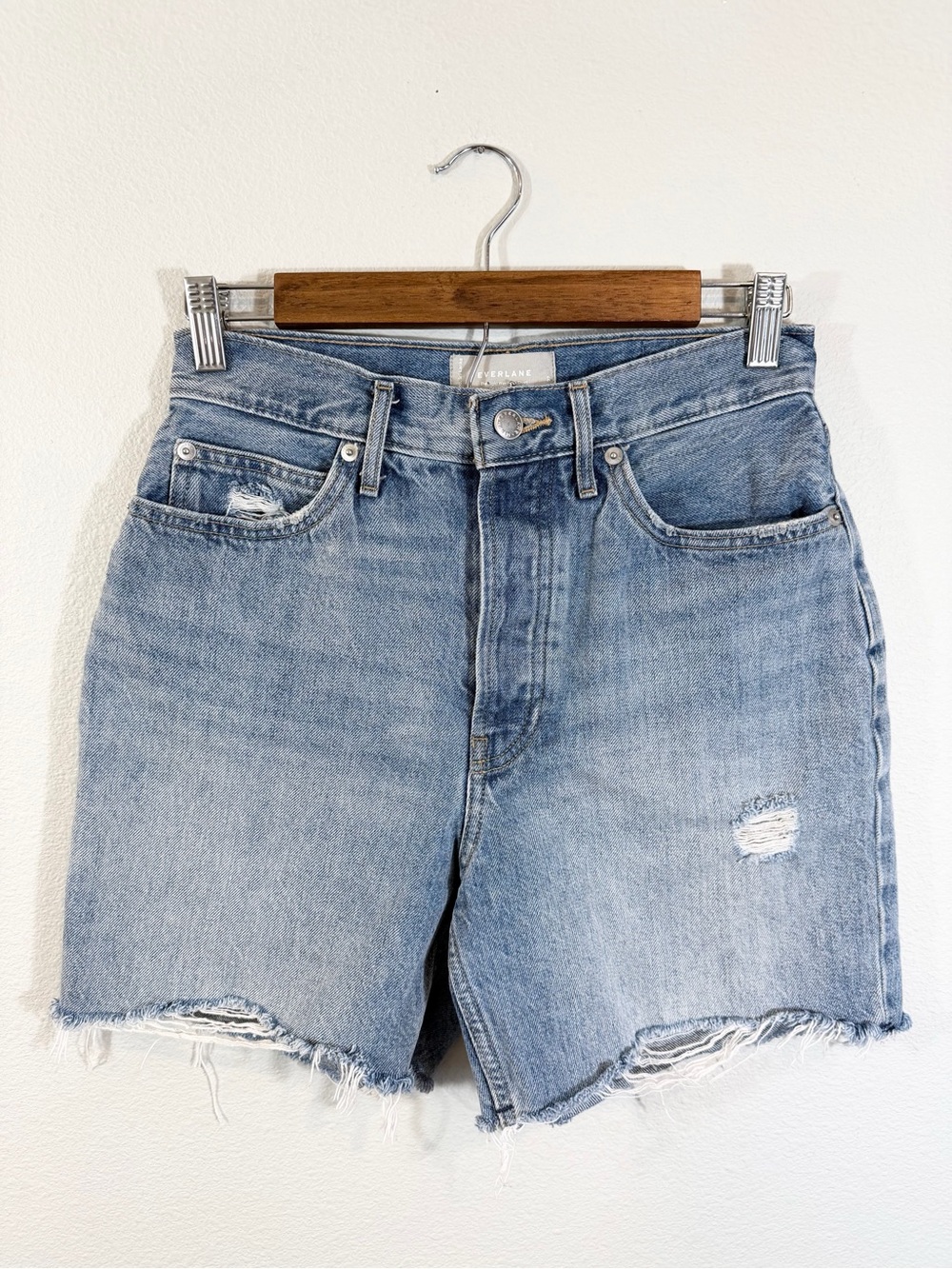 Everlane Rigid Way High Short Size 27 Button Fly Cutoff Denim Jorts Medium Wash